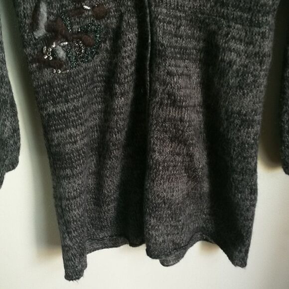 DEX Grey & Floral Embroidery Mohair V Neck Knitted Cardigan Size Small - Picture 4 of 12
